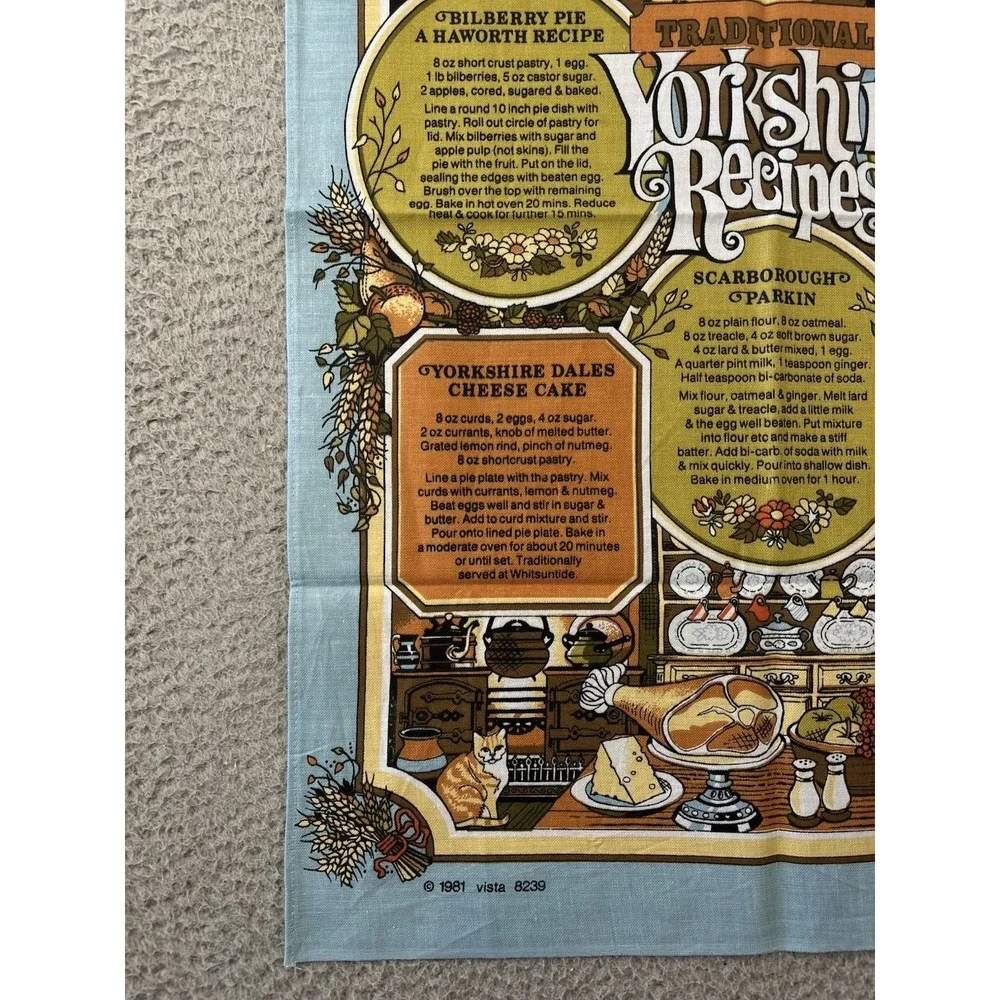 Vintage Traditional Yorkshire Recipes Tea Towel 1981 Made in Britain by Vista
